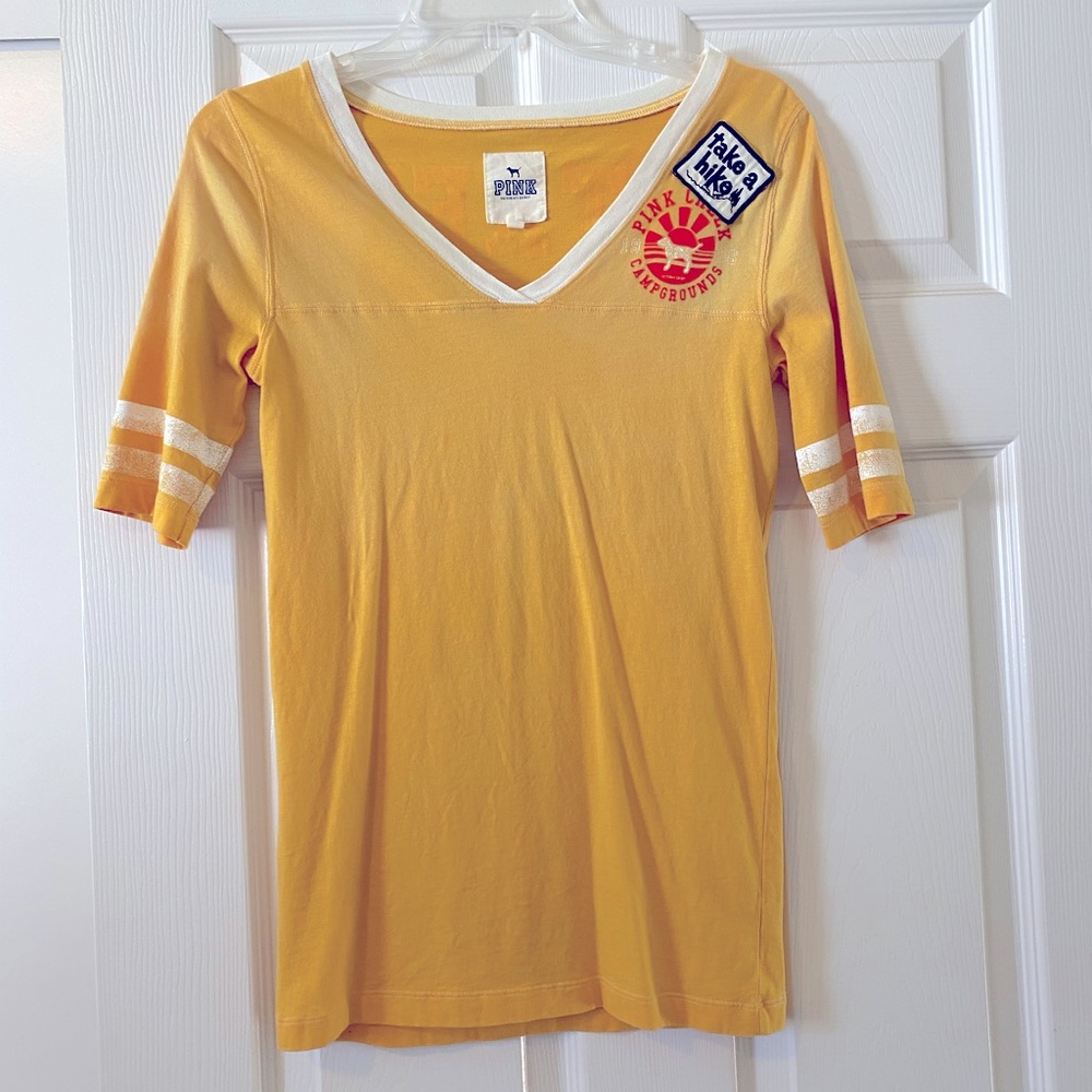 PINK V-neck softball style tee